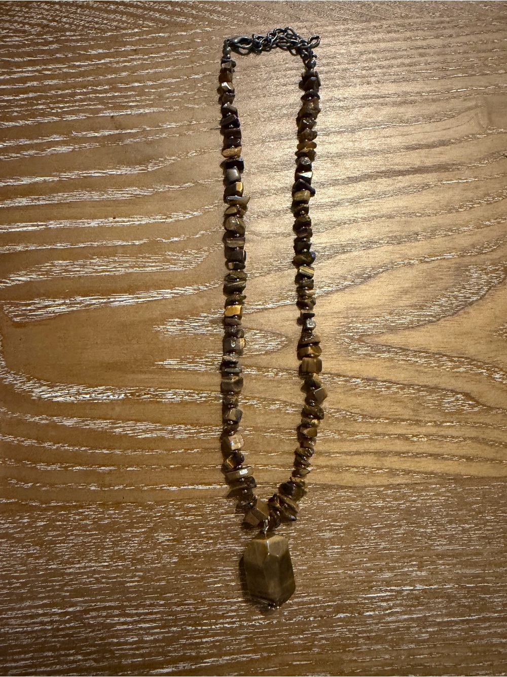 Handcrafted Tiger Eye Chip Necklace with Brown Pendant